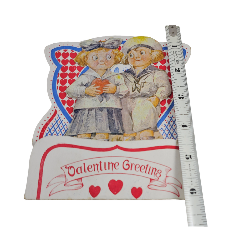 Antique 1920s Die Cut Valentine Fold Down Sailor Couple w/Hearts