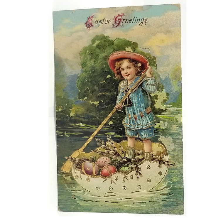 Easter Postcard Girl In Egg Boat  Gel Finish