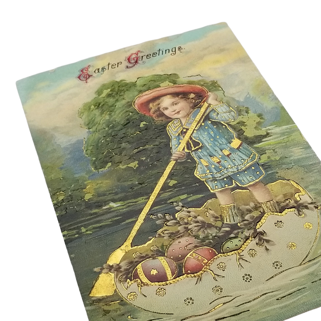 Easter Postcard Girl In Egg Boat  Gel Finish