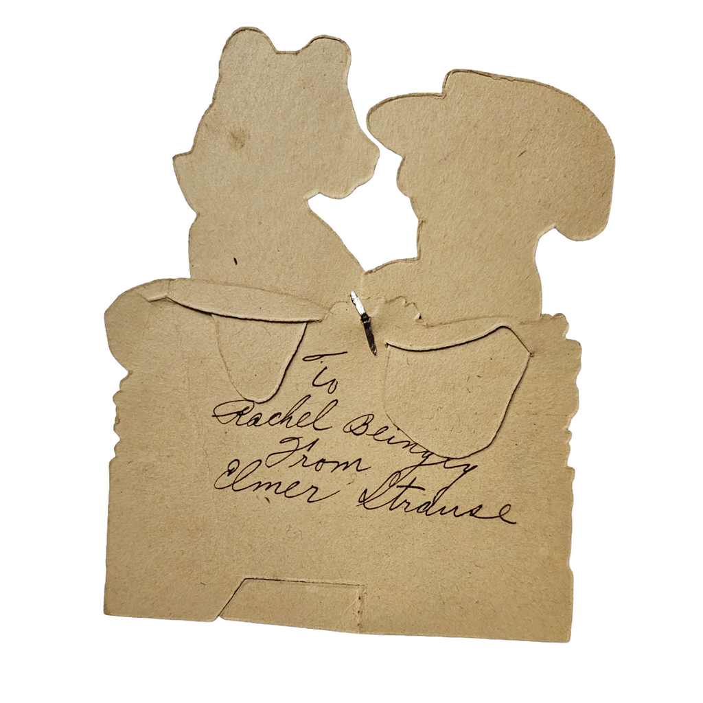 Vintage German Die Cut 1910s Valentine Mechanical Bear Couple Holding Hands
