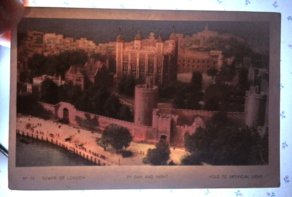 HTL Hold to Light Postcard Tower of London England B&W Turns Color Image