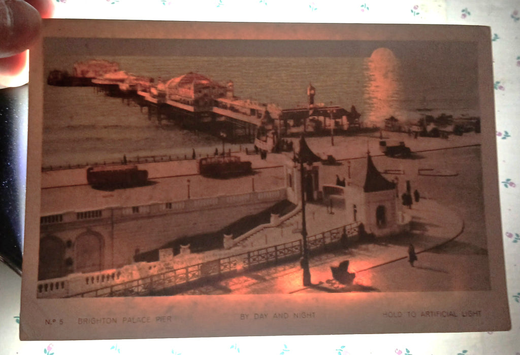 HTL Hold to Light Postcard of Brighton Palace Pier England B&W Turns Color Image