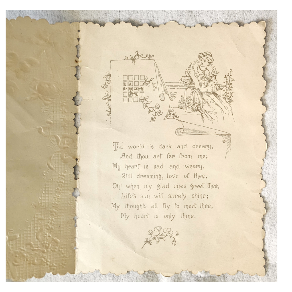 Antique 1800s Valentine Victorian Die Cut Dresden Lace Woman w/Cupids and Hearts