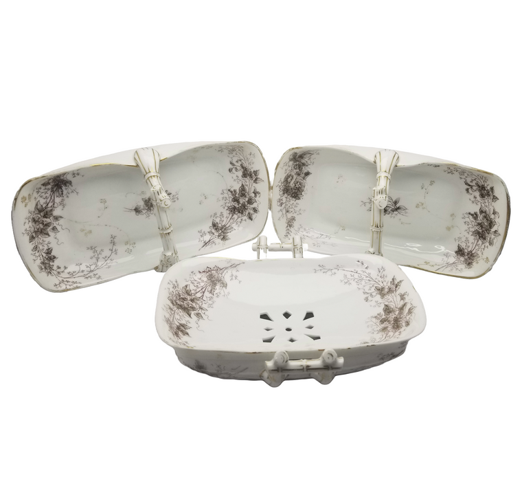 limoges serving dish set of three porcelain vegetable baskets.