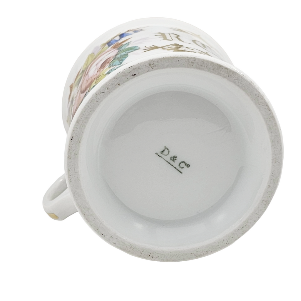 Antique French Porcelain Personalized Shaving Mug with Flowers