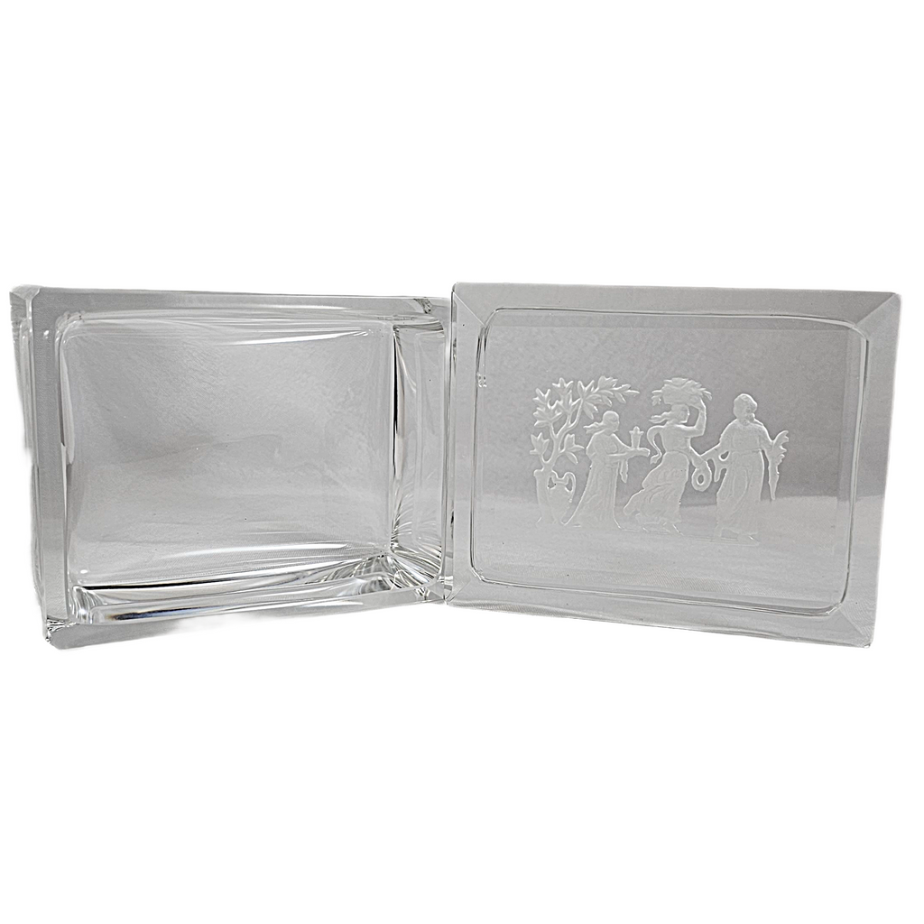 Antique Bohemian Glass Smoker's Box Three Graces Intaglio Cut Heinrich Hoffman