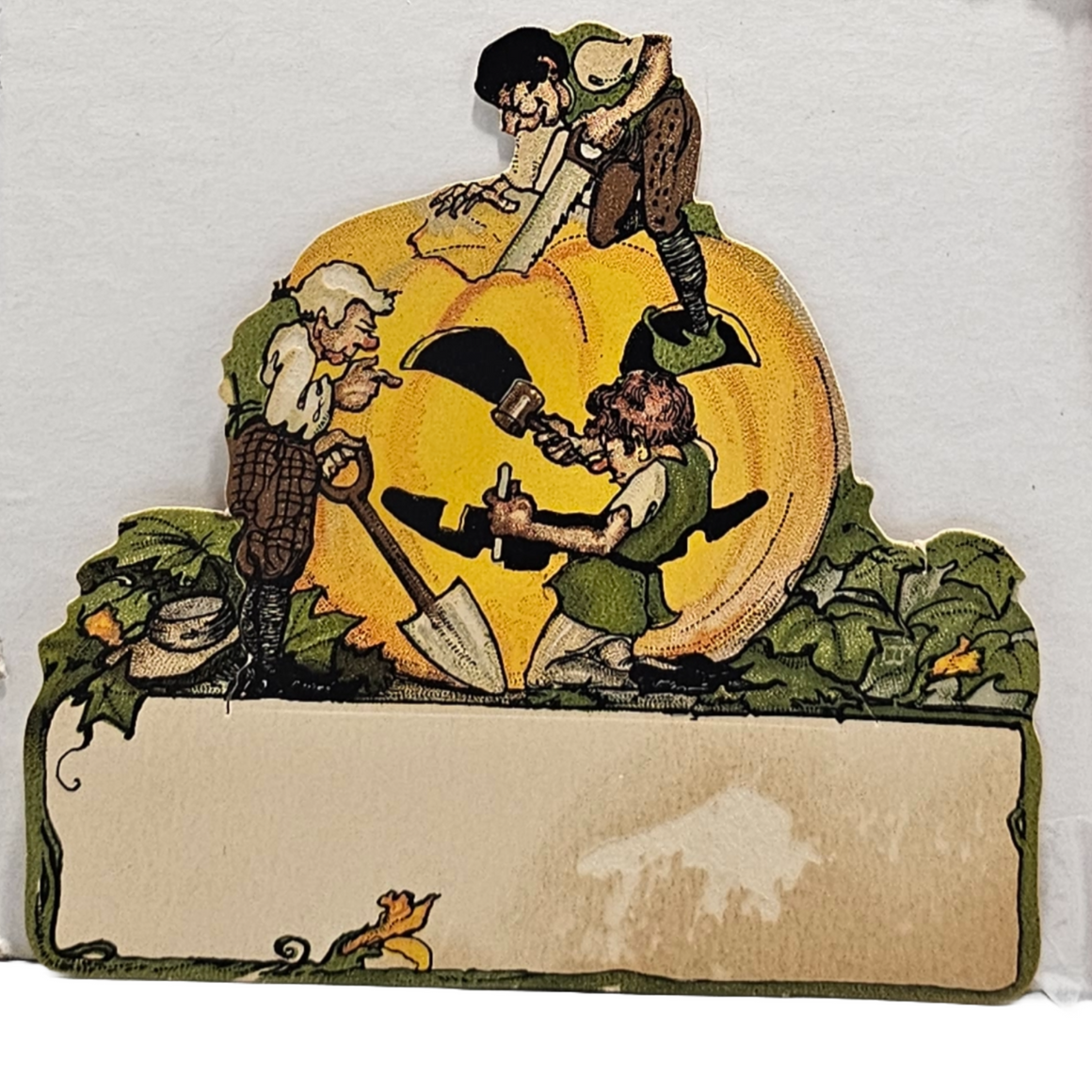 Vintage Halloween Decoration Die Cut Dennison Place Card Gnomes Sprites Pixies Carving Giant JOL Pumpkin