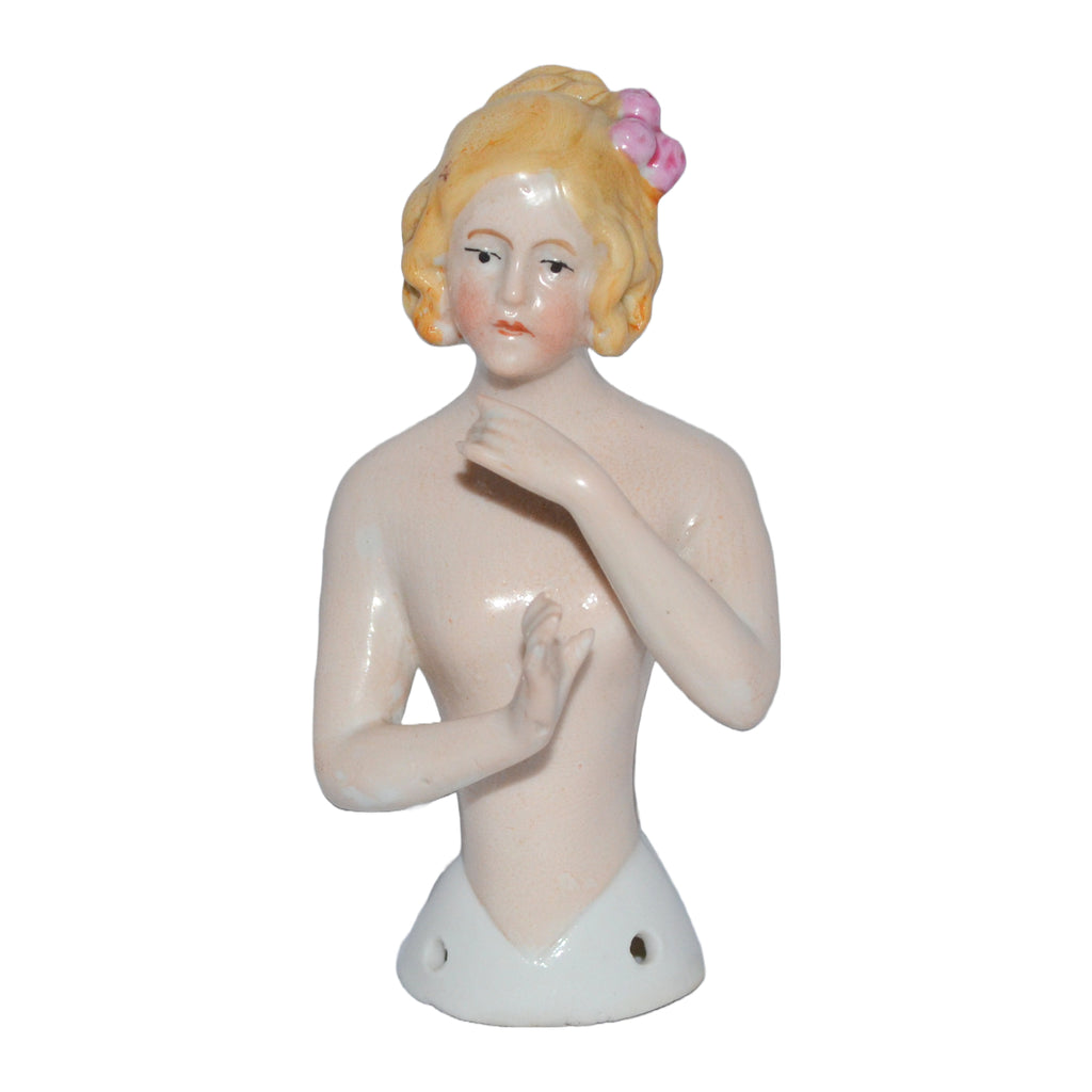 German Porcelain Half Doll Pin Cushion Lady Karl Schneider Art Deco Period Chrysis Gabenska French Follies Dancer Model