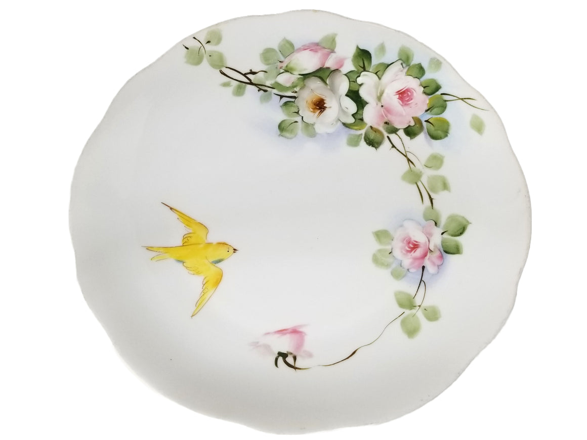 Antique Nippon Hand Painted Bird & Roses Plate