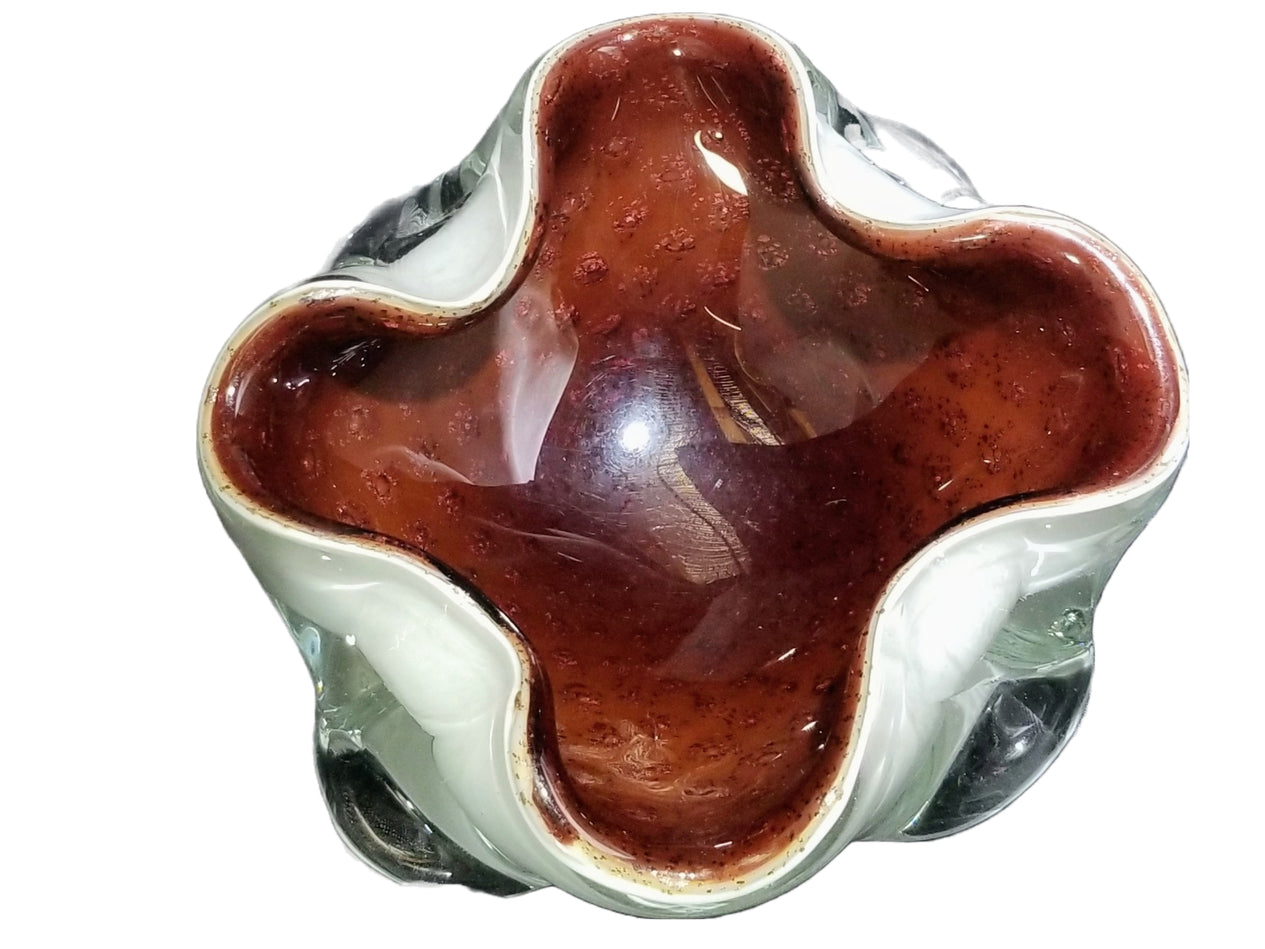 MCM Mid Century Modern Barbini Murano Italian Art Glass Cased Aventurine Bowl