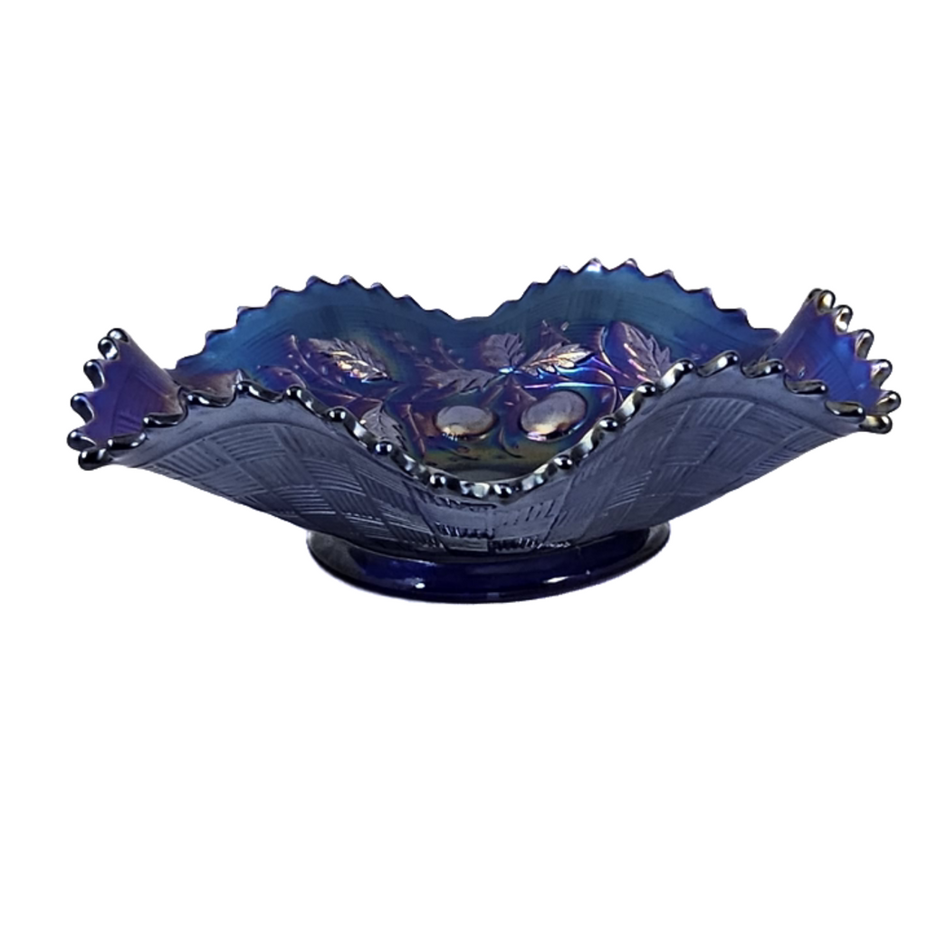Antique Northwood Fruits & Flowers Electric Blue Carnival Glass Bowl