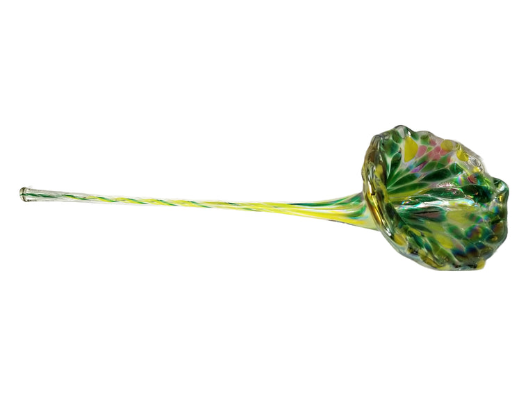 Vintage Hand Blown Studio Art Glass Flower in Confetti Green