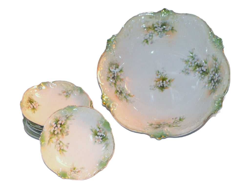 RS Prussia Porcelain Berry Master & Six Bowls Mold 277 Realistic Dogwood