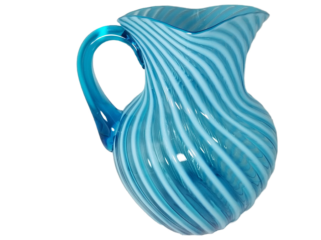 EAPG Hobbs Glass Blue Sapphire Opal Swirl Water Pitcher Jug c1888 No. 325