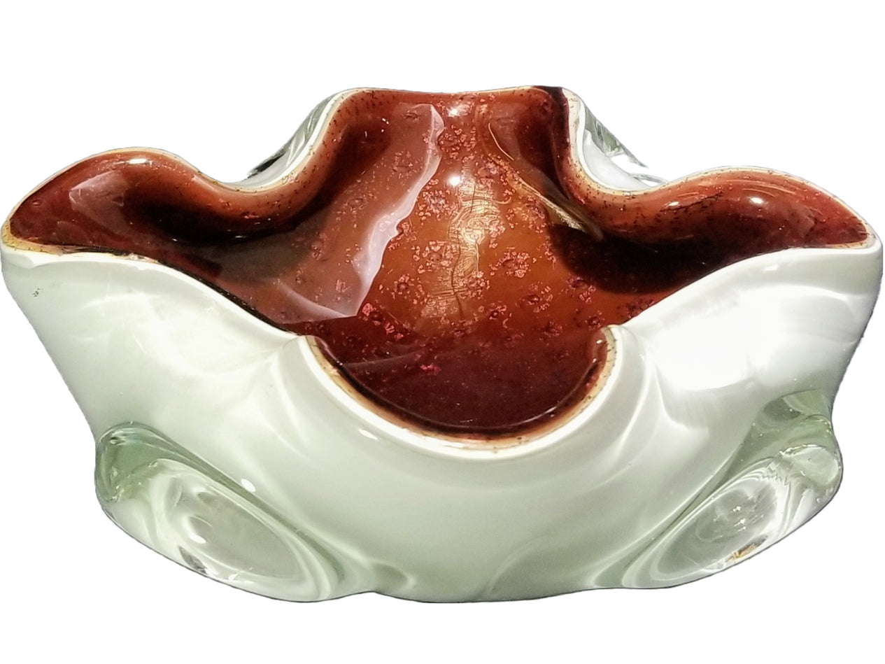 MCM Mid Century Modern Barbini Murano Italian Art Glass Cased Aventurine Bowl