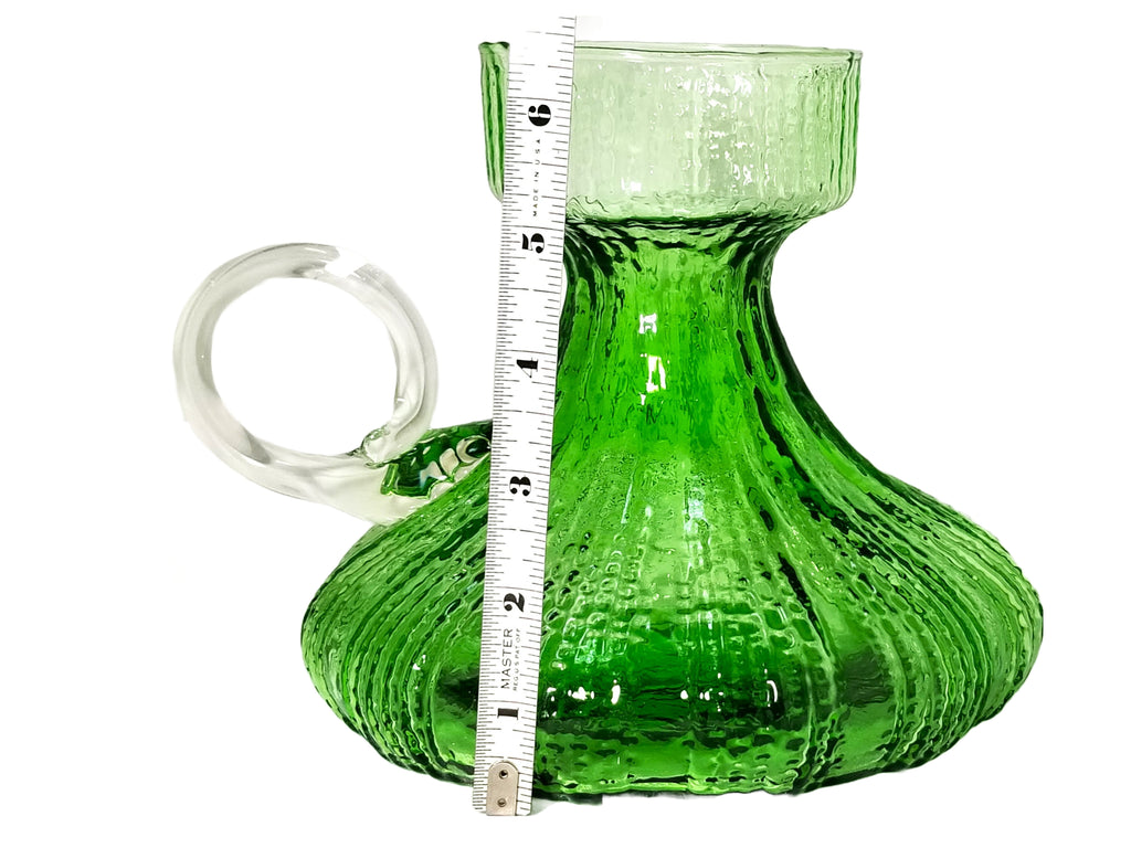 MCM Mid Century Scandinavian Art Glass Carafe Pitcher Emerald Green Applied Handle