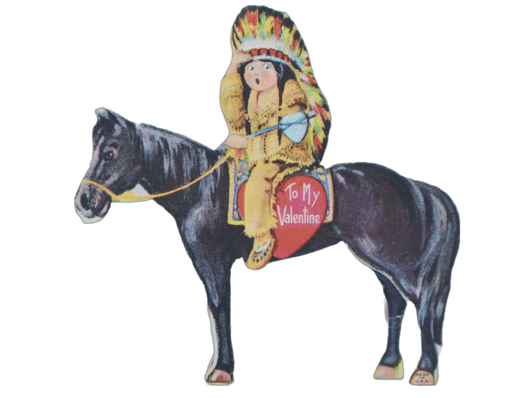 RARE Vintage Antique Die Cut Valentine Card Native American Child on Horse