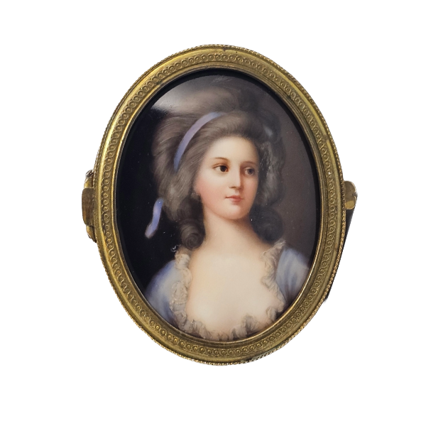 Antique HP Porcelain Bronze Trinket Box Portrait of Potocka