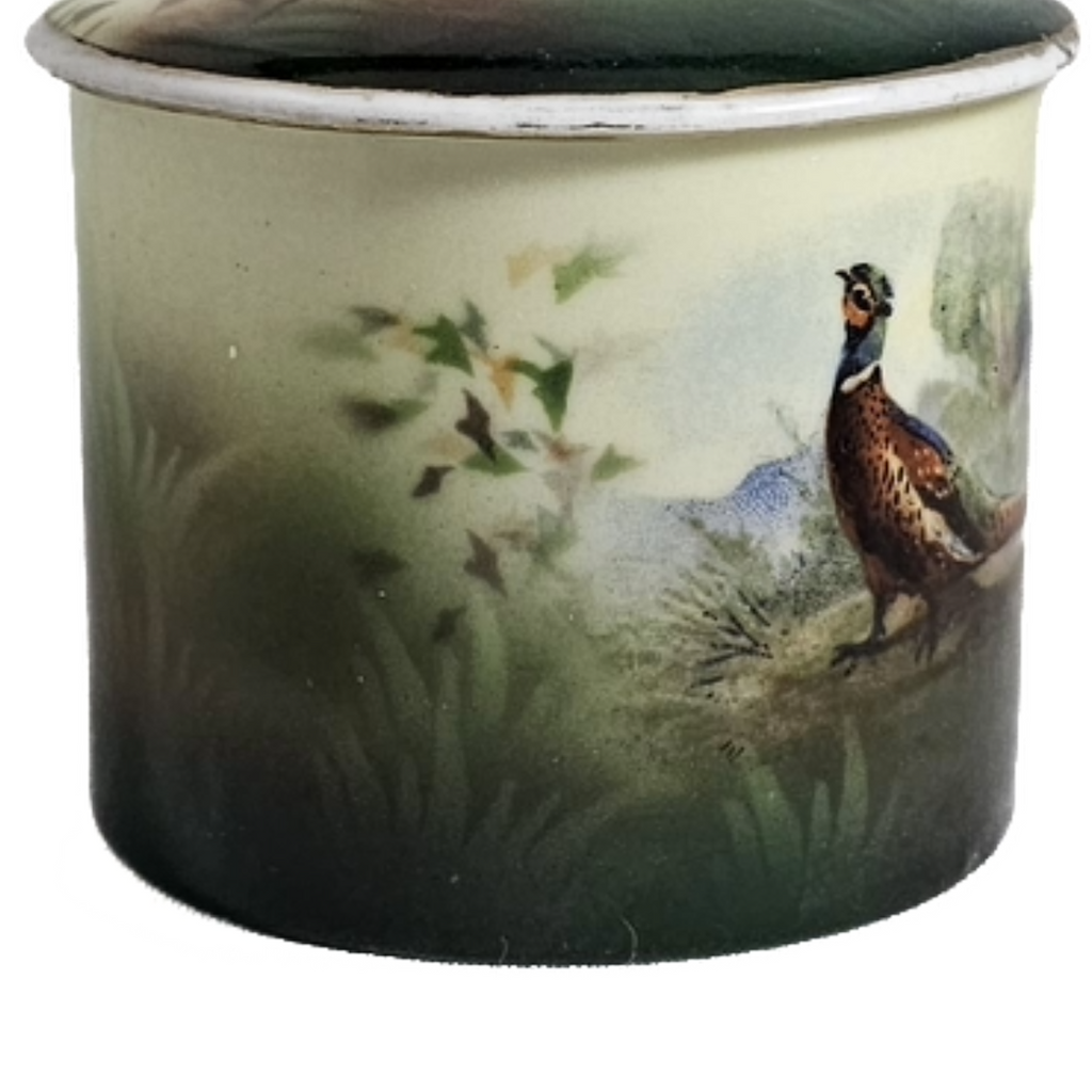 RS Prussia Porcelain Covered Jar Scenic Pheasant Game Bird Decor