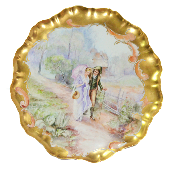 Limoges LARGE Scenic Charger Plaque JPL Pouyat Strolling Couple