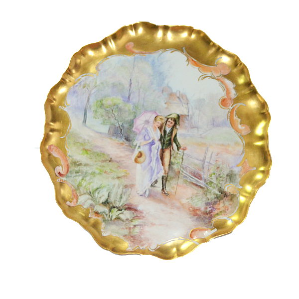 Limoges LARGE Scenic Charger Plaque JPL Pouyat Strolling Couple