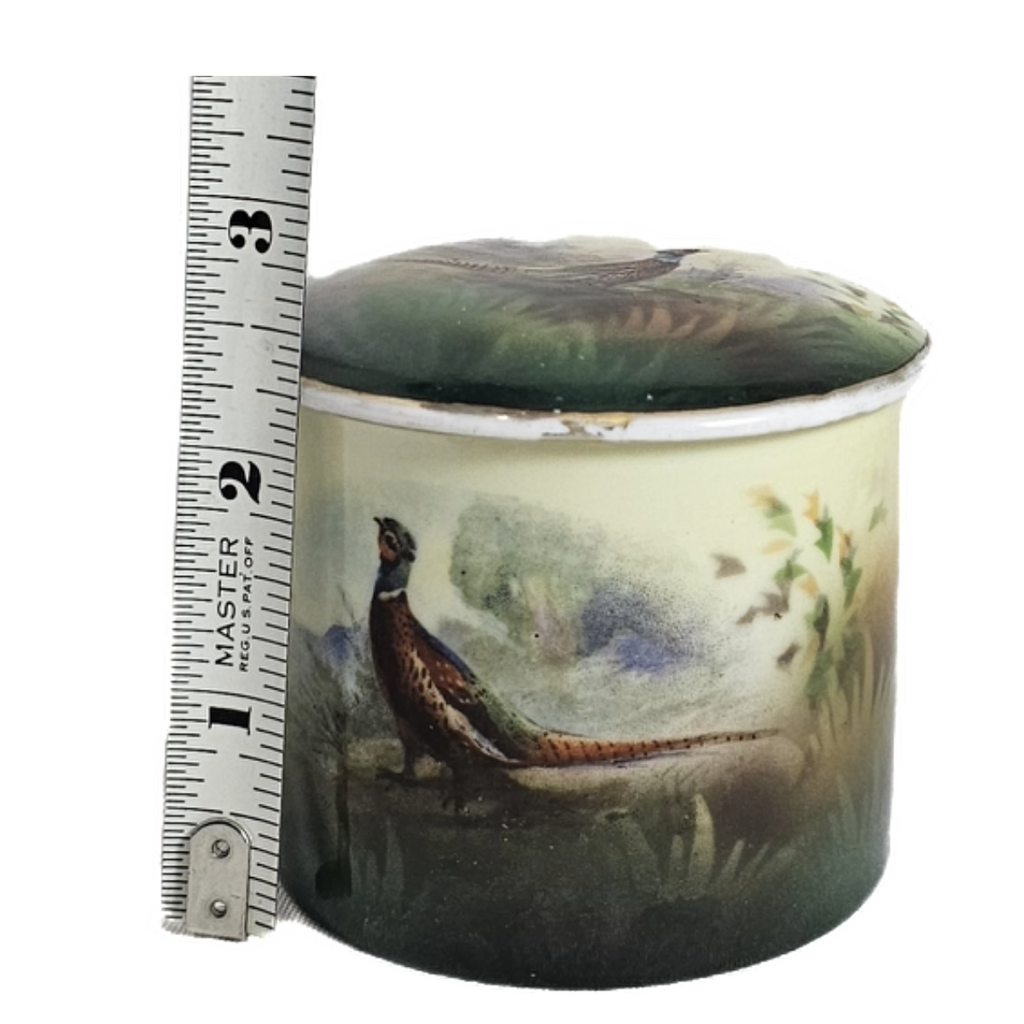 RS Prussia Porcelain Covered Jar Scenic Pheasant Game Bird Decor