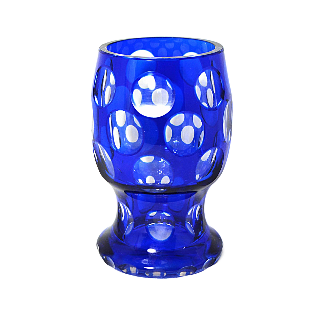 Bohemian Glass Cobalt Overlay Cut to Clear Tumbler Beaker Cup