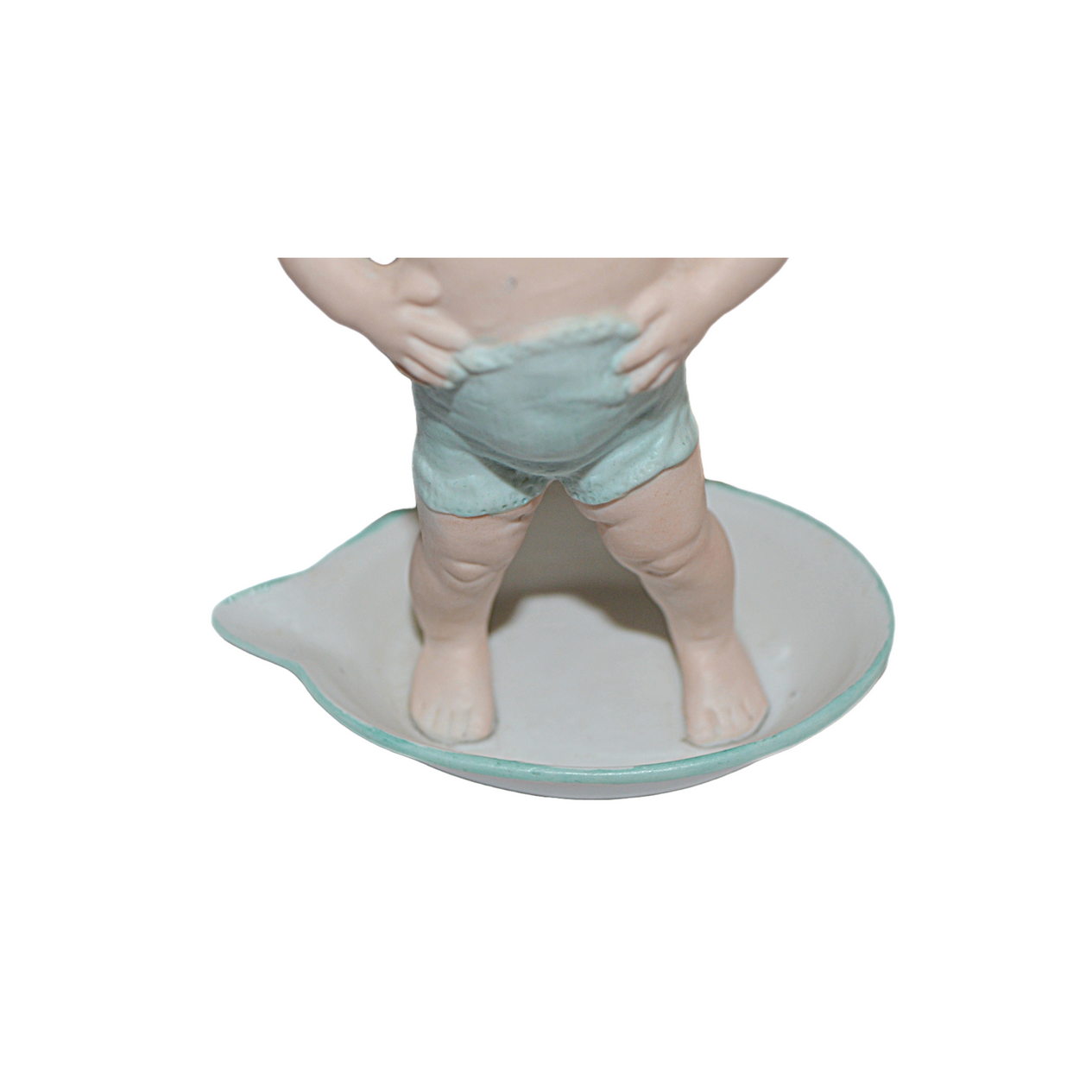 Gebruder Heubach German All Bisque Porcelain Figure Boy Standing in Tub Rare Example Starburst Mark