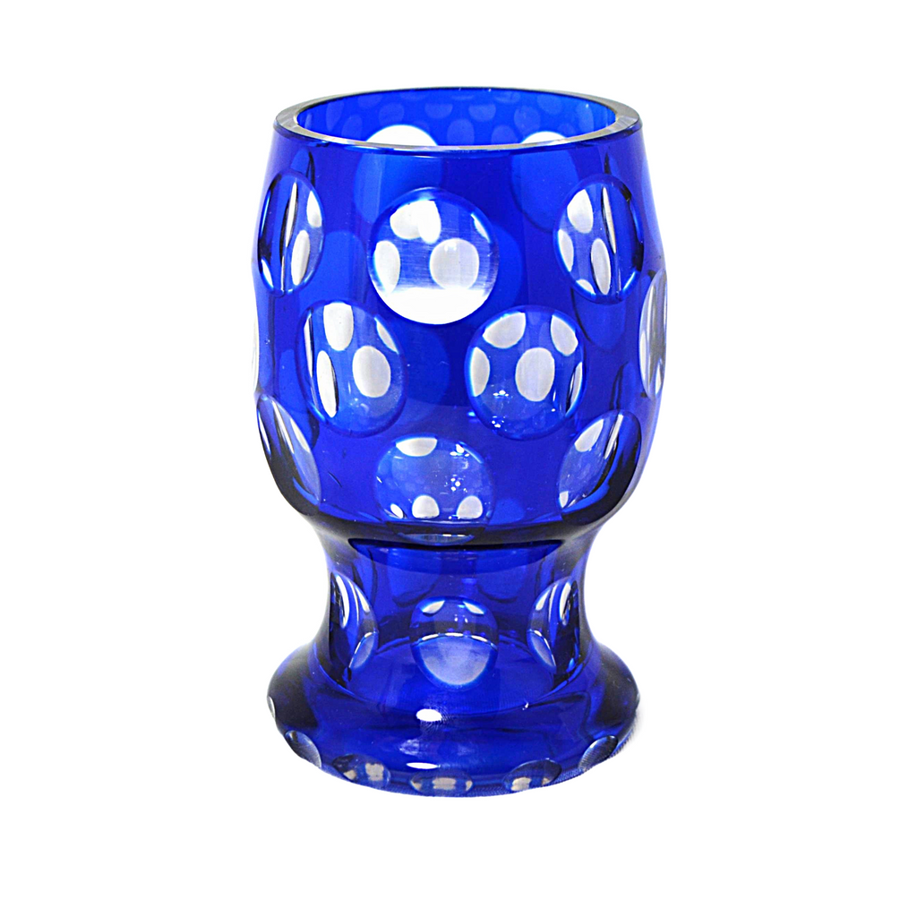 Bohemian Glass Cobalt Overlay Cut to Clear Tumbler Beaker Cup