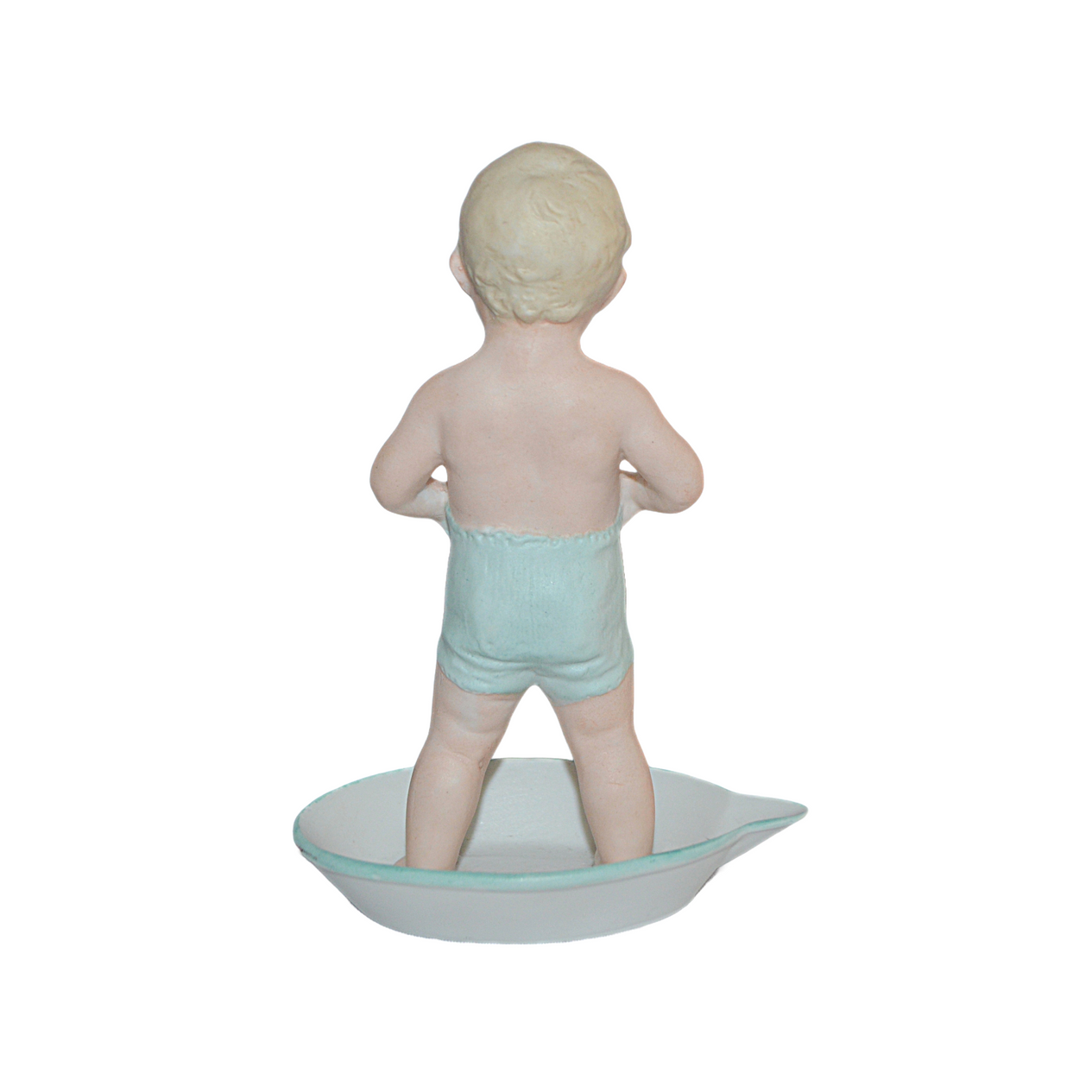 Gebruder Heubach German All Bisque Porcelain Figure Boy Standing in Tub Rare Example Starburst Mark