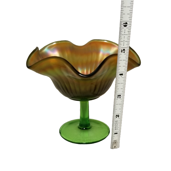 Northwood Iridescent Marigold Smooth Ray Carnival Glass Compote
