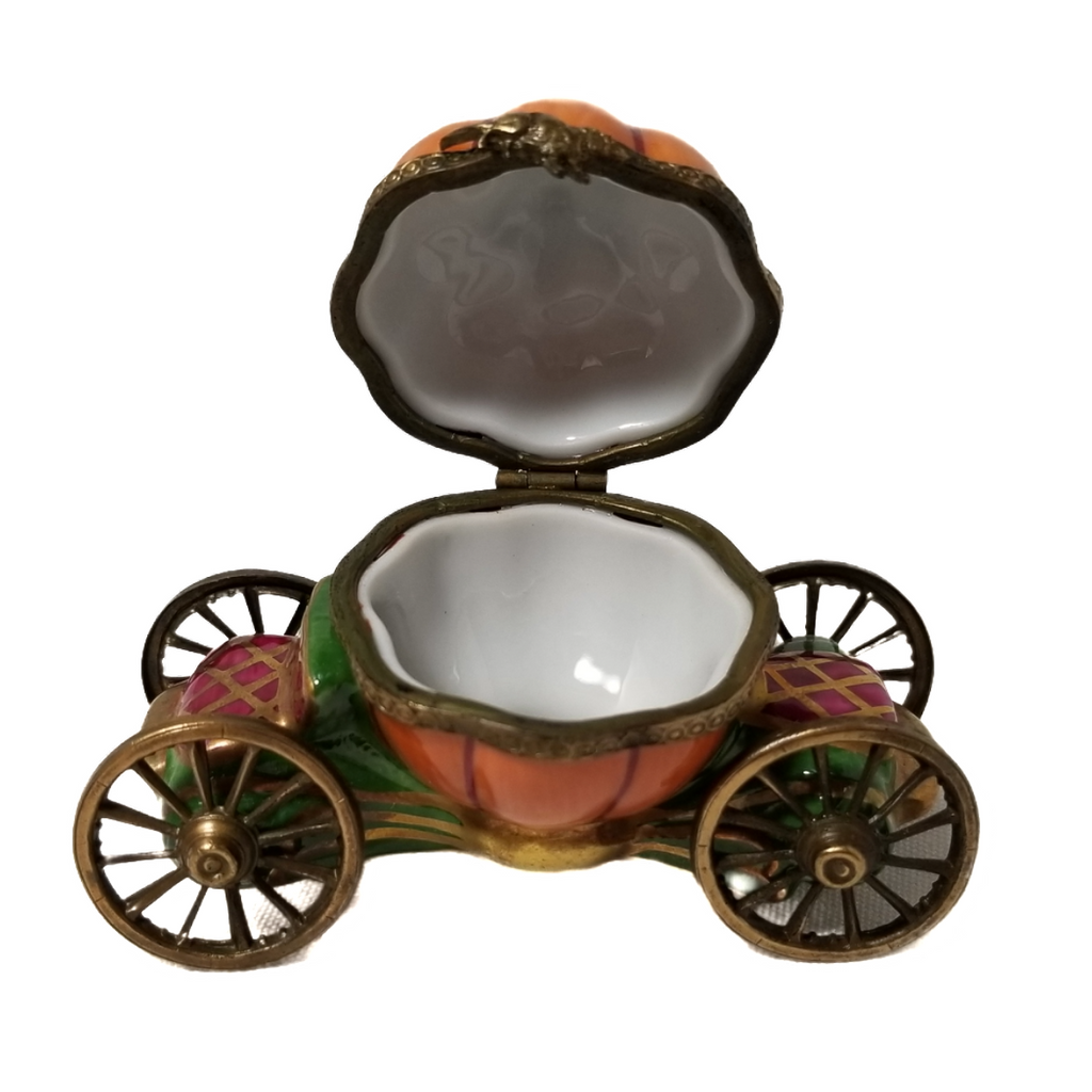 Cinderella's Pumpkin Carriage with Shoe Limoges Peint Main Trinket Box Artist Signed & Numbered