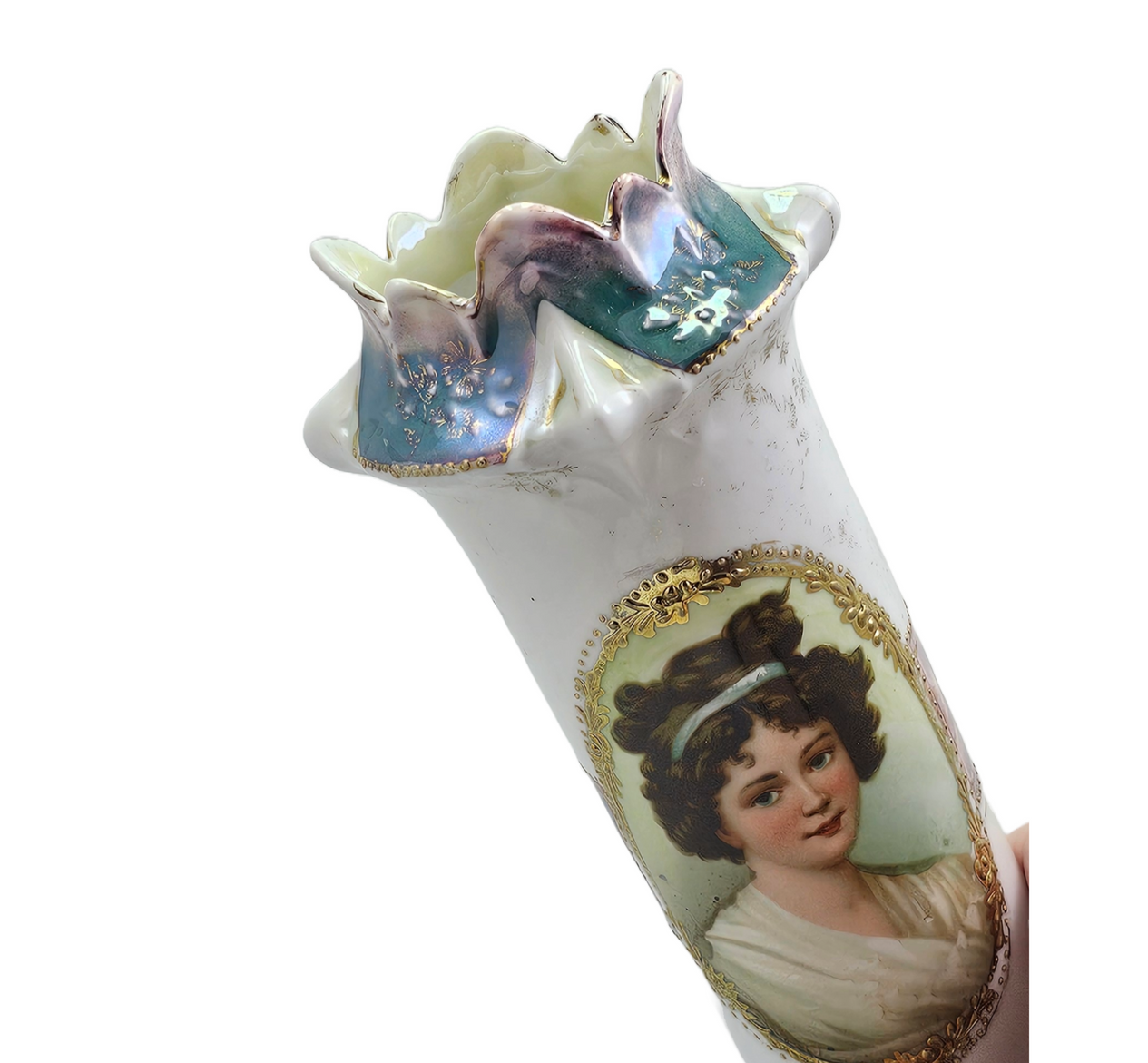 Royal Vienna German Porcelain Portrait Vase Lebrun Tiffany Finish