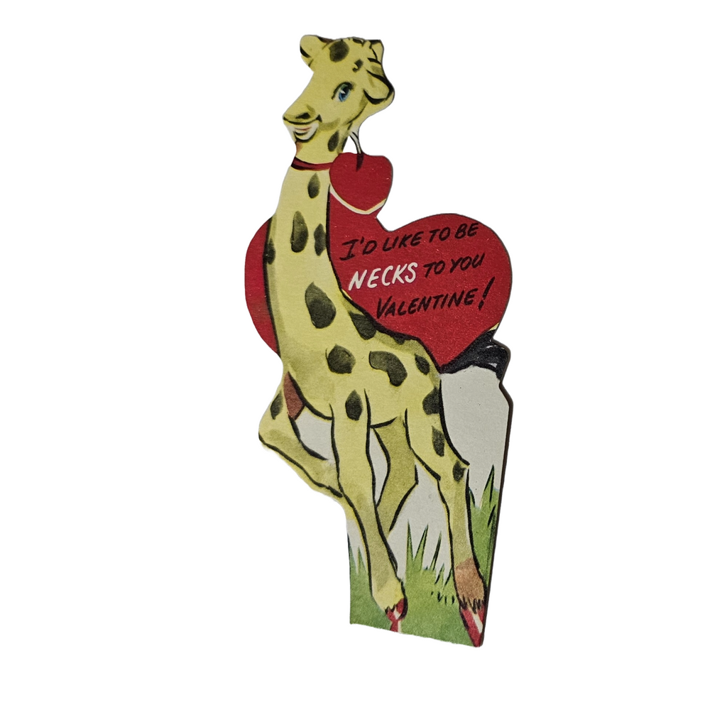 Vintage Die Cut Valentine Card Giraffe with Heart