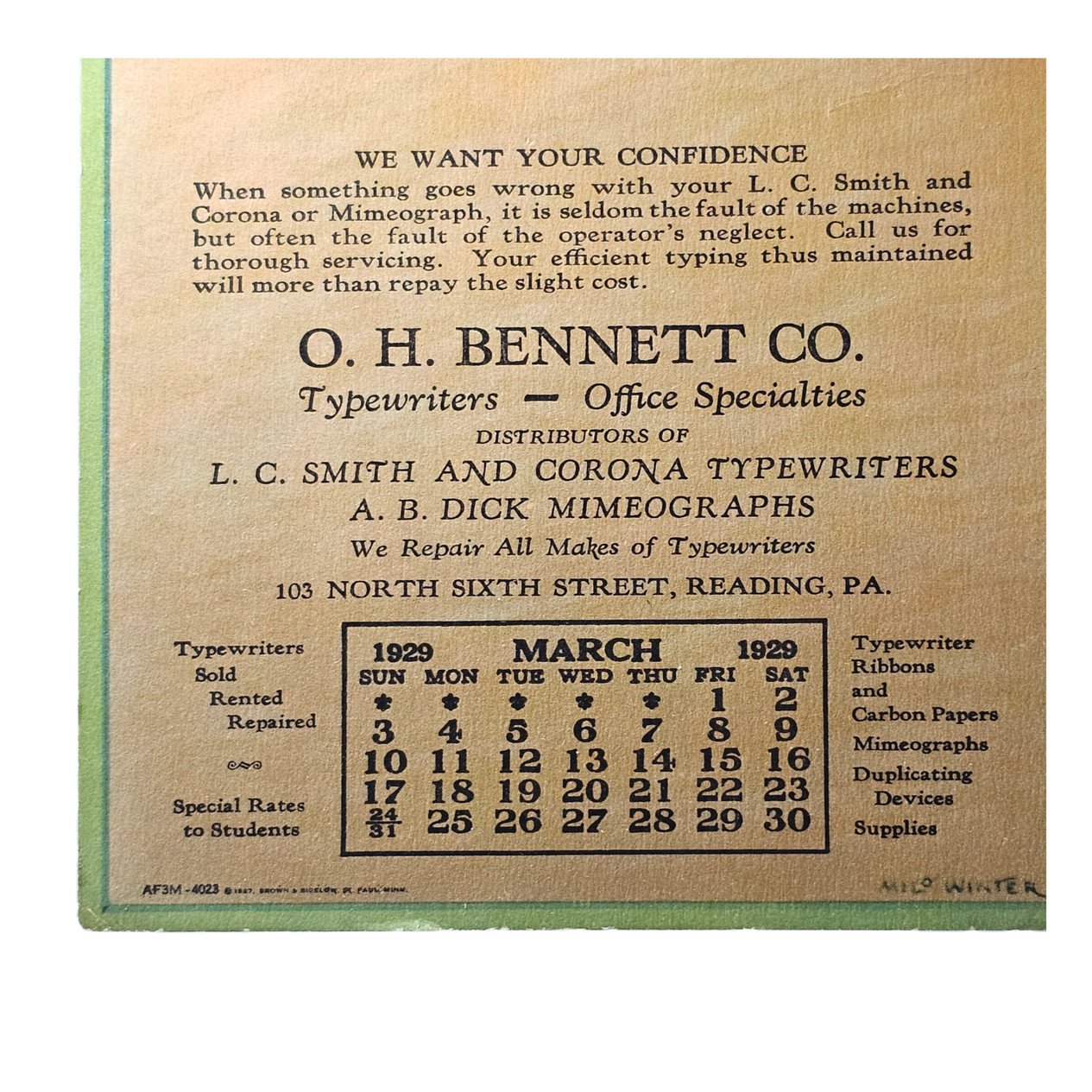 Corona Typewriters Advertising Calendar Aesop Fables