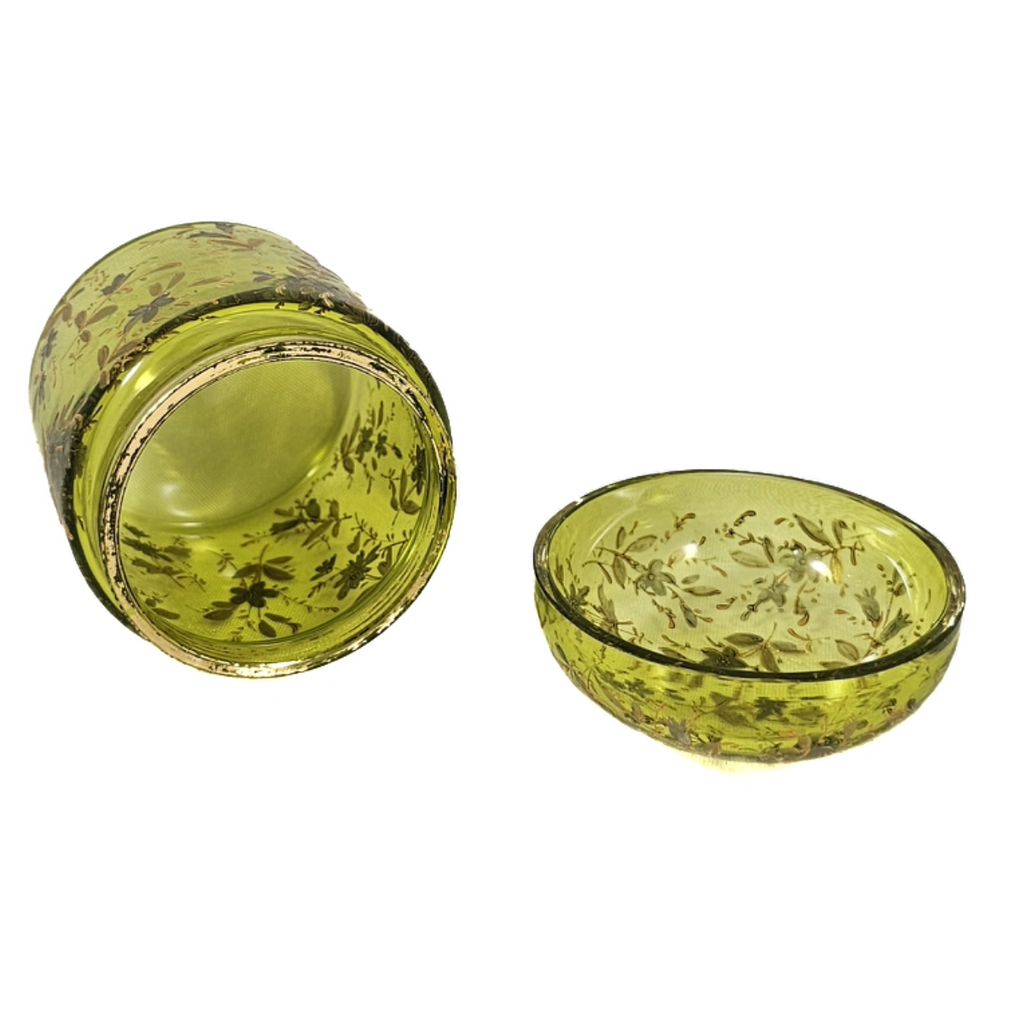 Moser Bohemian Art Glass Covered Box Vanity Jar Enamel Gold Silver Decoration