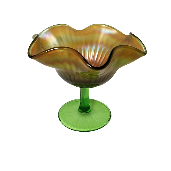 Northwood Iridescent Marigold Smooth Ray Carnival Glass Compote