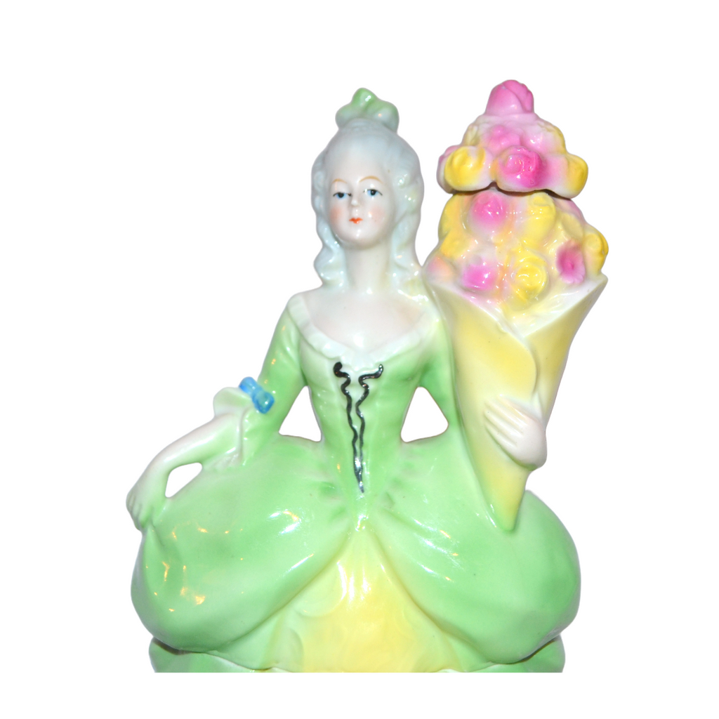Rare Bavarian Porcelain Figural Woman Powder Box Jar & Perfume Half Doll