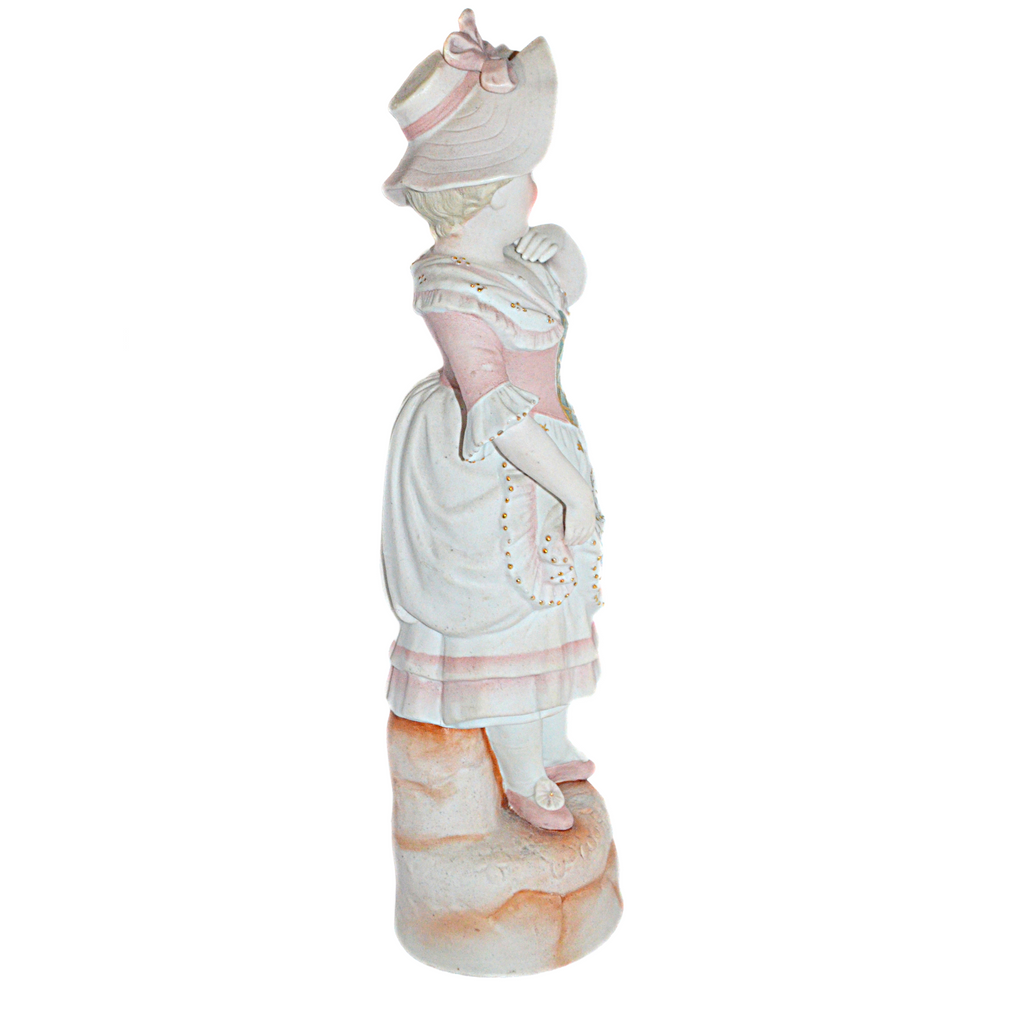 German Porcelain Bisque Statue Numbered Figurine of Woman in Pink