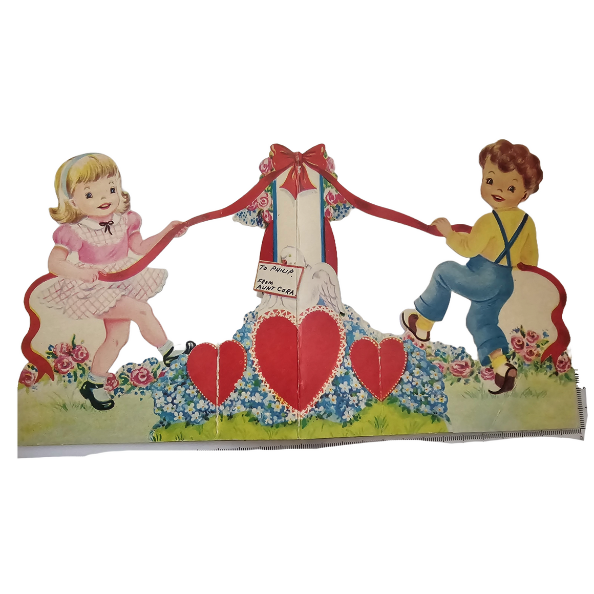 Vintage Die Cut Valentine Card Fold Out Children Playing Maypole Ring Around Rosie