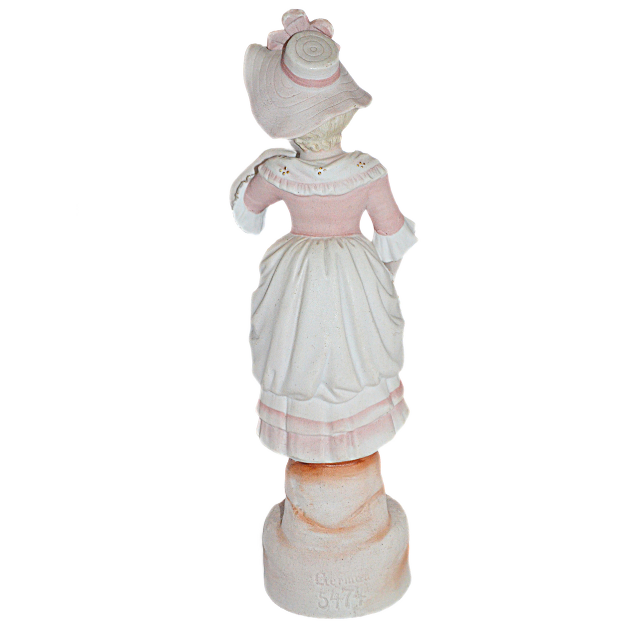 German Porcelain Bisque Statue Numbered Figurine of Woman in Pink