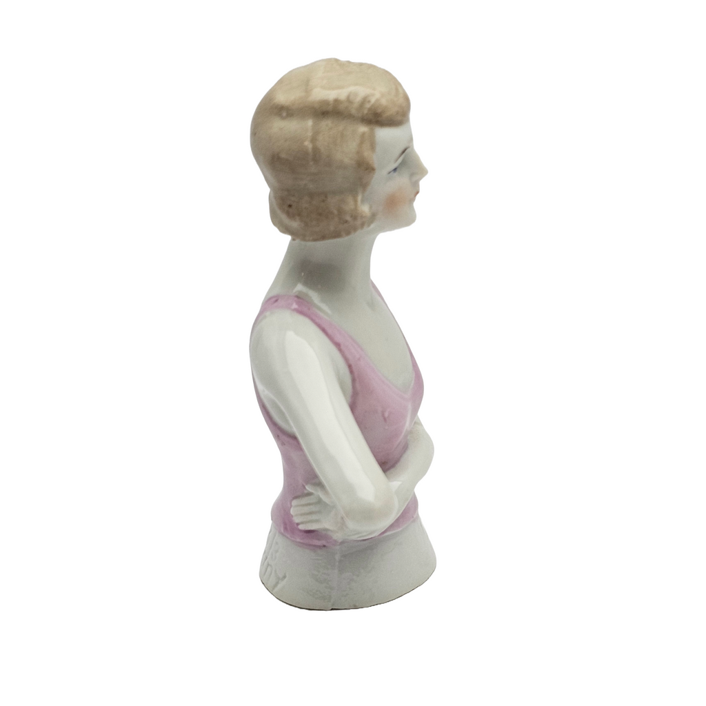 German Porcelain Half Doll Woman Resting Arm to Hip Pink Top Model 2348/3