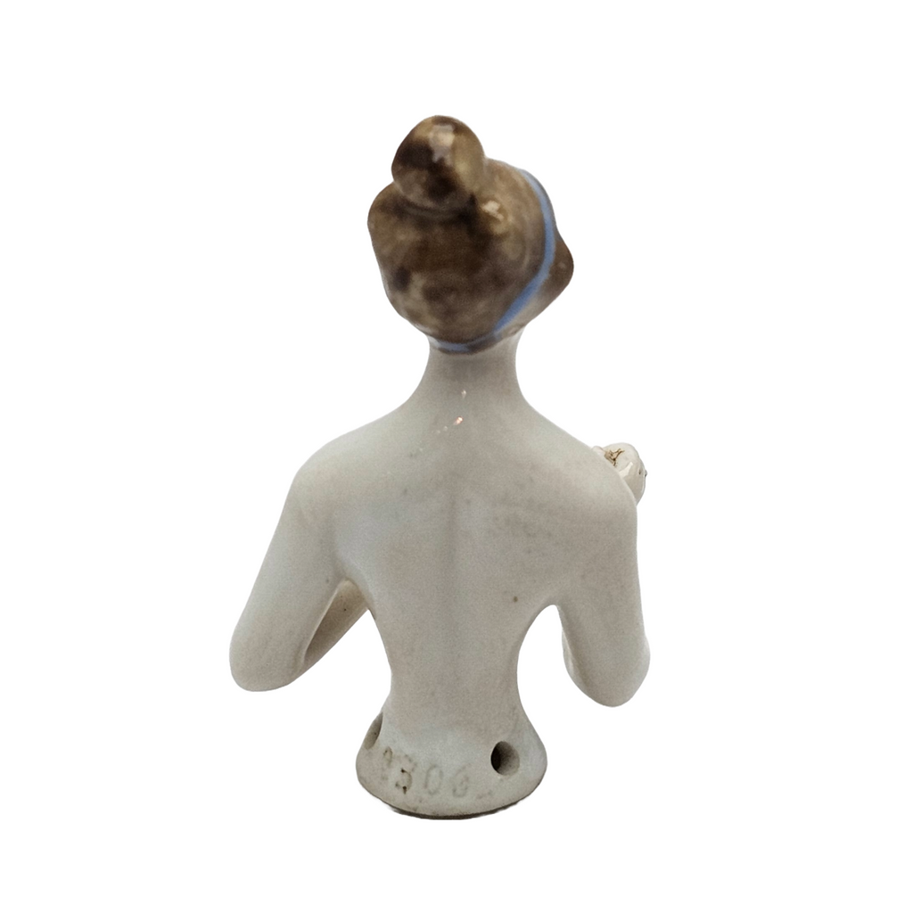 Porcelain Half Doll Woman with Blue Head Band Nude Top Outstretched Arms