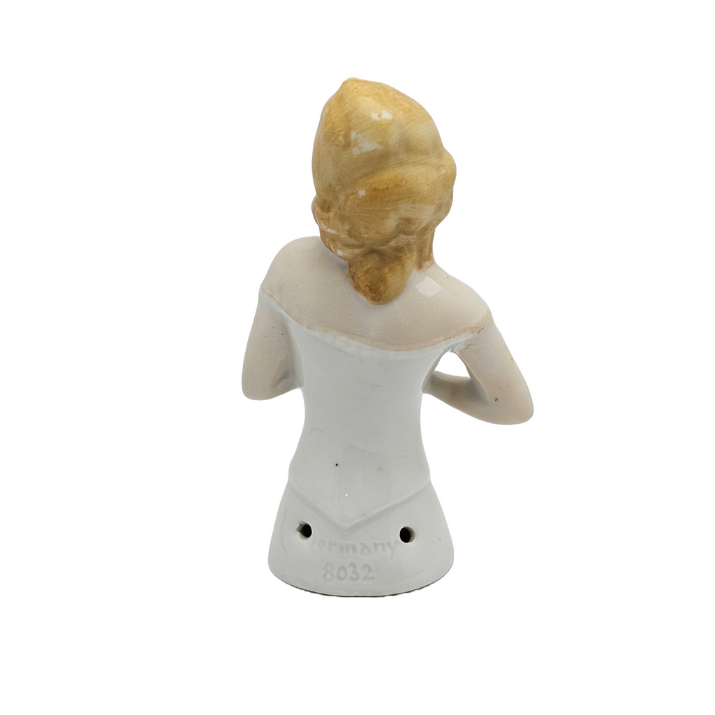 German Porcelain Half Doll Girl with Golden Curls Model 8032