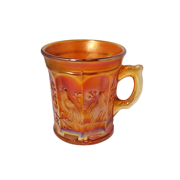 Antique Northwood Singing Birds Marigold Carnival Glass Mug