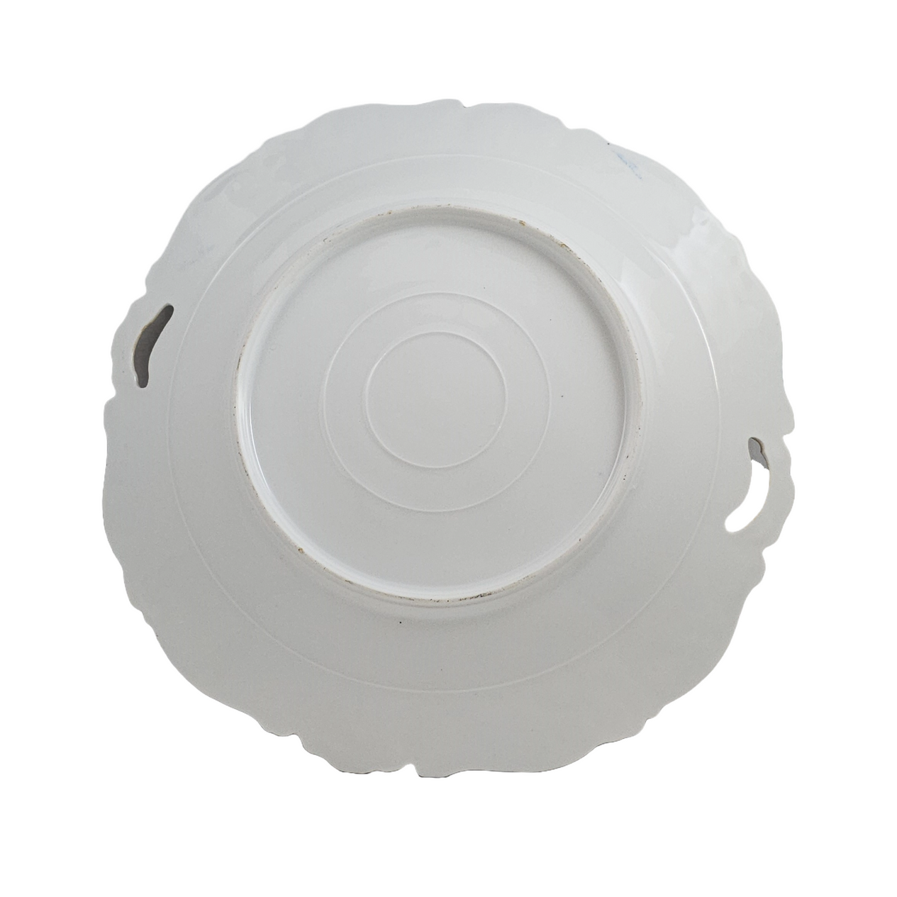 RS Prussia Porcelain Cake Plate Mold 339 Art Nouveau Period Blue w/ Pink Tea Roses