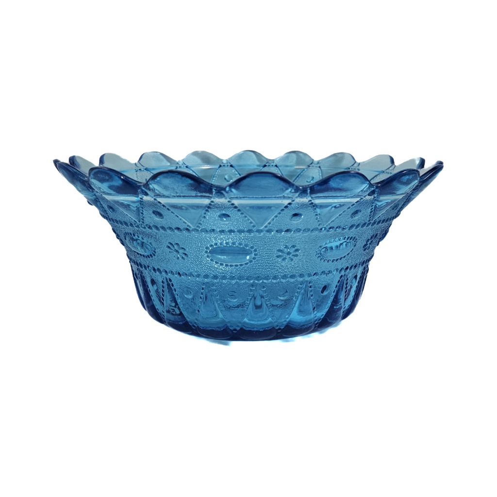 Kemple Wheaton Lace & Dewdrop Turquoise Blue Pressed Glass 10" Serving Bowl