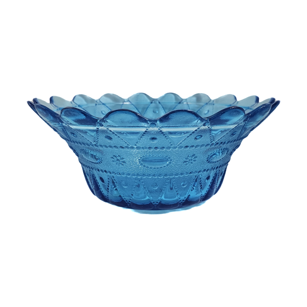 Kemple Wheaton Lace & Dewdrop Turquoise Blue Pressed Glass 10" Serving Bowl