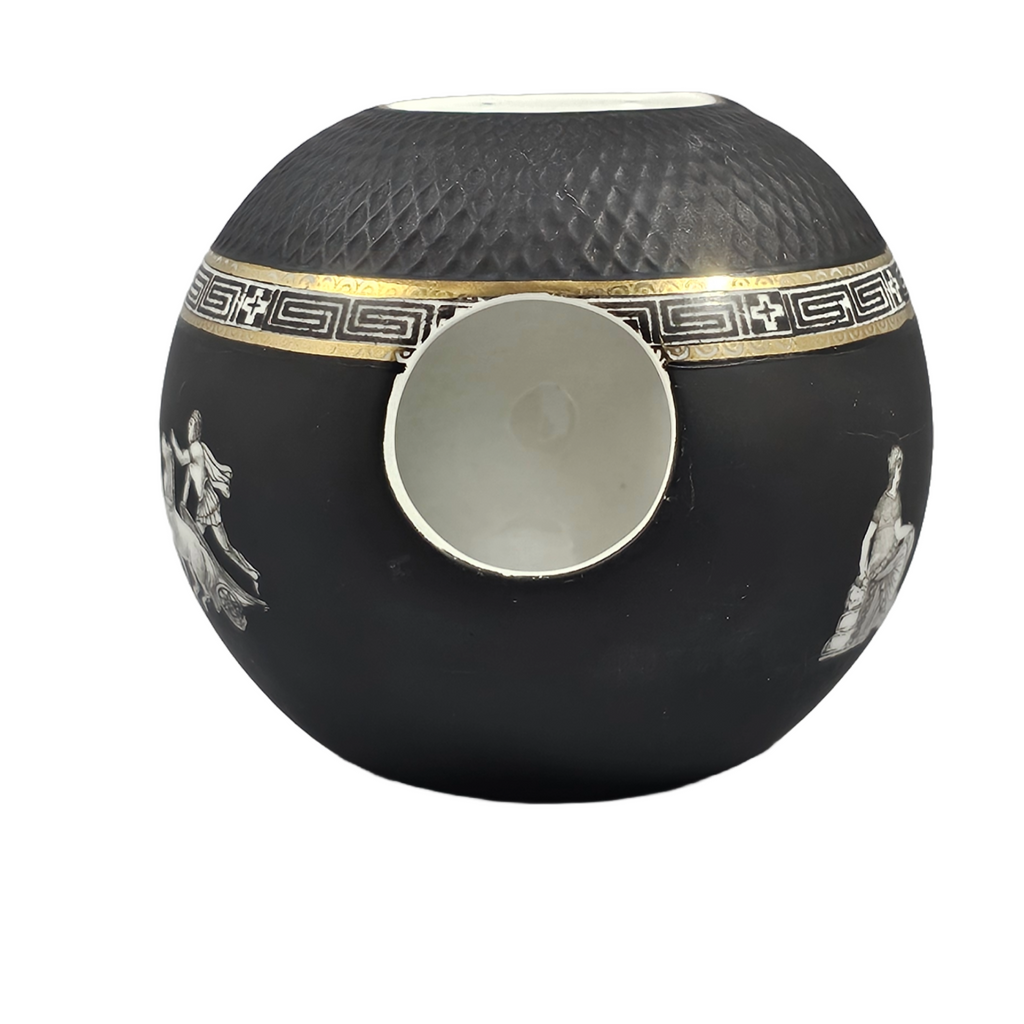 Royal Bayreuth Corinthian Porcelain Art Deco Globe Cigar Ashtray & Match Strike Monochromatic with Greek Figures