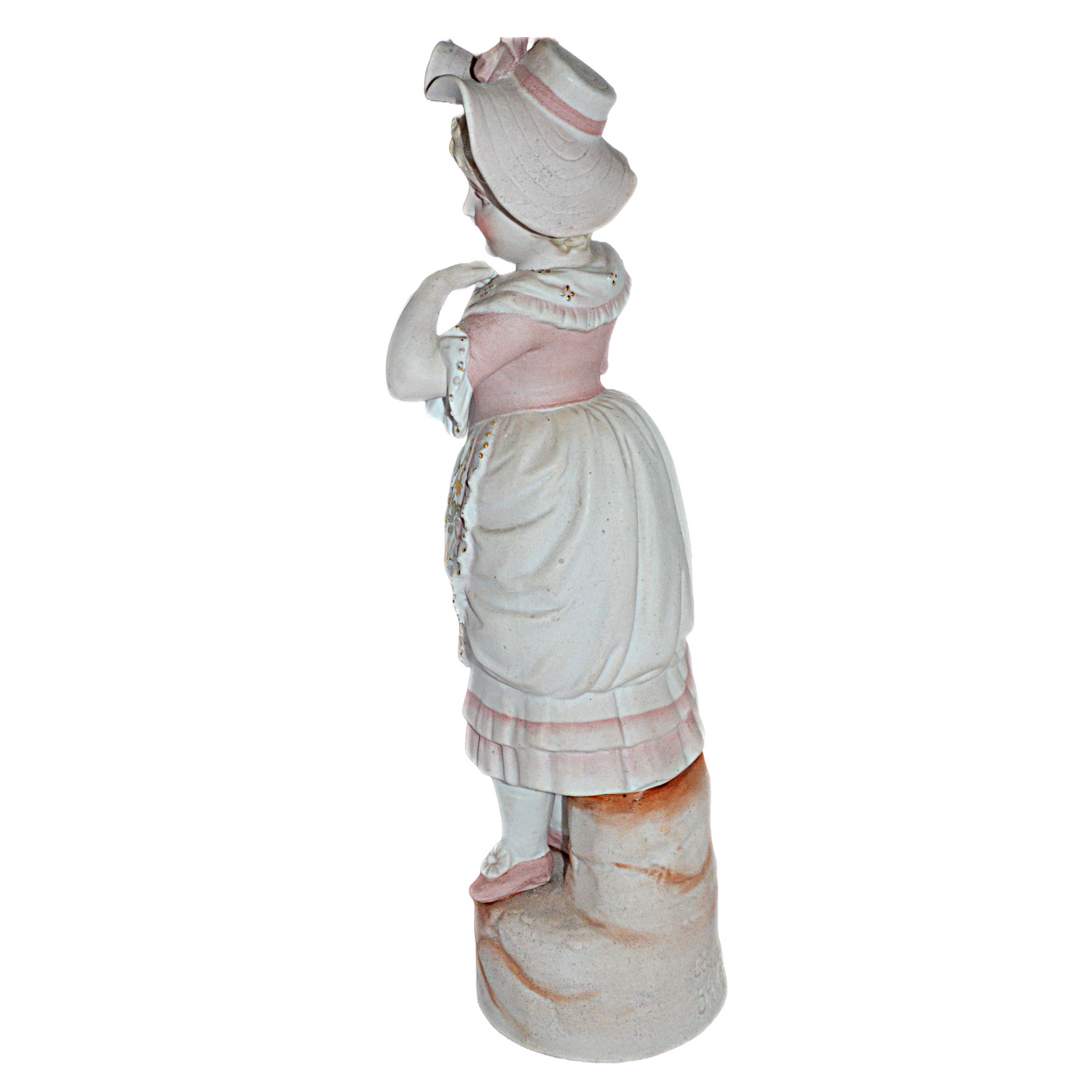 German Porcelain Bisque Statue Numbered Figurine of Woman in Pink